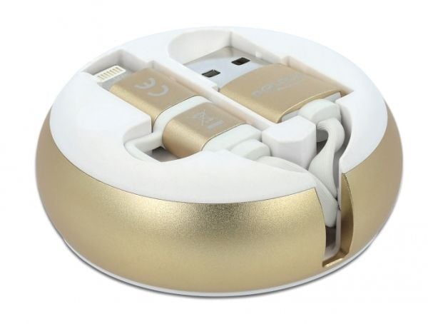 Delock - Lightning-kabel - USB hann til Micro-USB type B, Lightning hann - 92 cm - hvit, gull - tilbaketrekkbar, flat