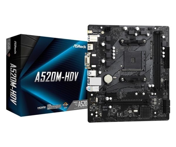 ASRock A520M-HDV - Hovedkort - micro ATX - Socket AM4 - AMD A520 Chipset - USB 3.2 Gen 1 - Gigabit LAN - innbygd grafikk (CPU kreves) - HD-lyd (8-k...