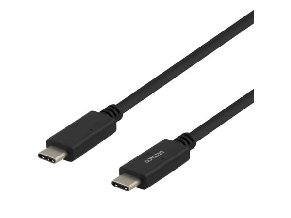 DELTACO USBC-1501M - USB-kaapeli - USB-C (uros) - USB-C (uros) - 5 A - 1 m - musta - musta
