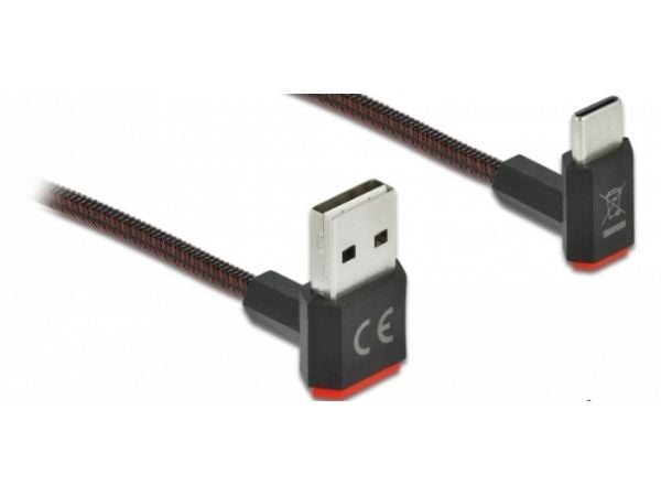 Delock Easy - USB-kabel - USB (hann) opp/ned-vinklet, vendbar til 24 pin USB-C (hann) opp/ned-vinklet, vendbar - 1 m - svart