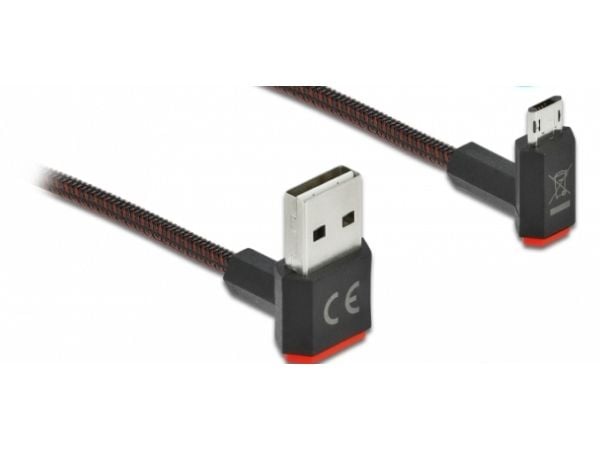 Delock Easy - USB-kabel - USB (hann) opp/ned-vinklet, vendbar til Micro-USB type B (hann) opp/ned-vinklet, vendbar - USB 2.0 - 50 cm - svart