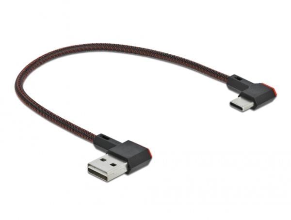 Delock Easy - USB-kabel - USB (hann) venstre/høyre-vinklet, reversibel til 24 pin USB-C (hann) venstre/høyre-vinklet, reversibel - 20 cm - svart