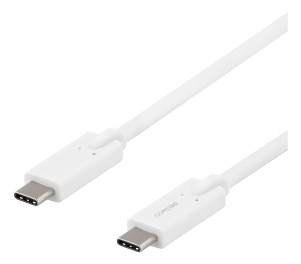 DELTACO USBC-1504 - USB-kabel - 24 pin USB-C (hann) til 24 pin USB-C (hann) - 5 A - 2 m - hvit