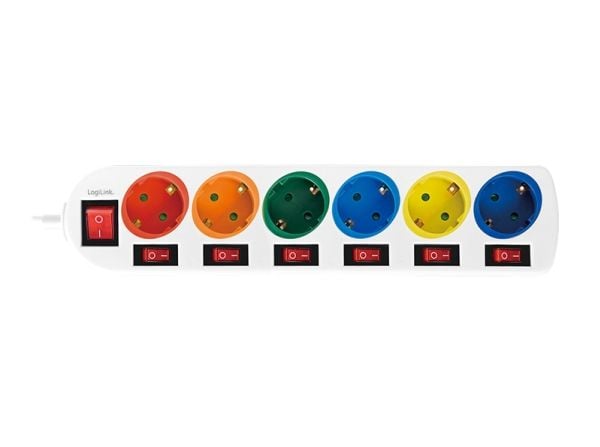 LogiLink LPS259, 1,5 m, 6 AC-pistorasia(a), Sisätila, Tyyppi F, Type F (CEE 7/4), IP20