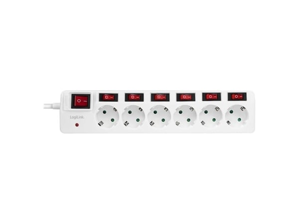 LogiLink LPS250, 1,5 m, 6 AC-pistorasia(a), Sisätila, Tyyppi F, Type F (CEE 7/4), IP20