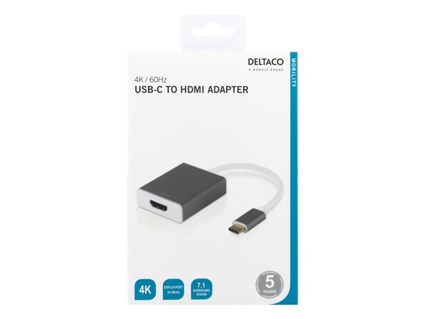 DELTACO USBC-HDMI9 - HDMI-adapter - 24 pin USB-C hann til HDMI hunn - 20 cm - romgrå - 4K-støtte