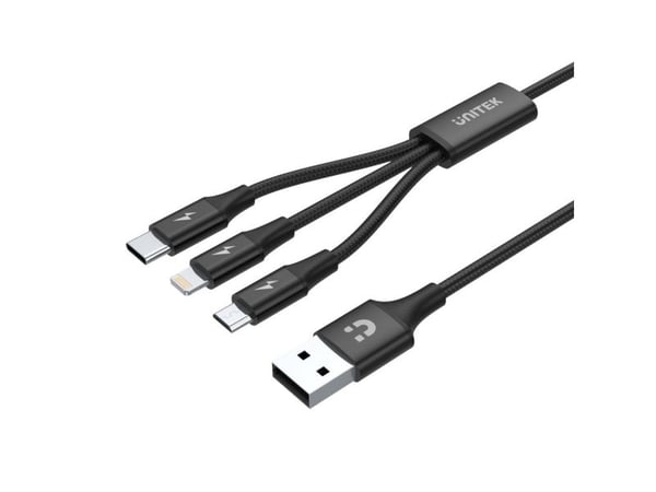 UNITEK C14049BK, 1,2 m, USB C, Micro-USB B/Lightning, USB 2.0, Musta