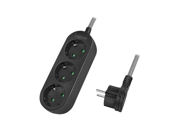LogiLink LPS261, 1,5 m, 3 AC-pistorasia(a), Sisätila, IP20, 1,5 mm², Musta, Valkoinen