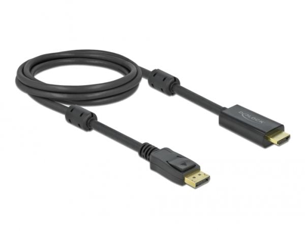 Delock - Adapterkabel - DisplayPort hann låsing til HDMI hann - 2 m - trippel beskyttelse - svart - 4K-støtte, aktiv