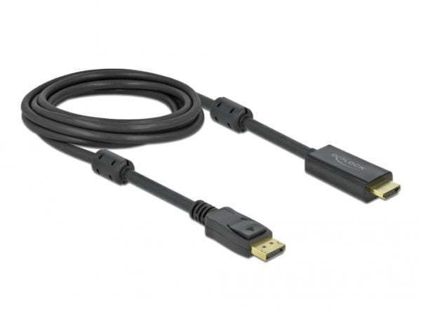 Delock - Adapterkabel - DisplayPort hann låsing til HDMI hann - 3 m - trippel beskyttelse - svart - 4K-støtte, aktiv