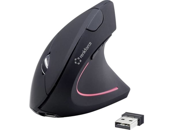 Renkforce RF-WM-322, högerhand, Vertikal design, Optisk, RF Trådlös, 1600 DPI, Svart