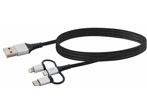 Schwaiger LKU 100, 1,5 m, USB A, Micro-USB B, USB 2.0, 480 Mbit/s, Sort, Sølv
