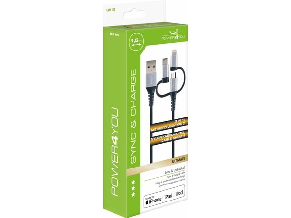 Schwaiger LKU 100, 1,5 m, USB A, Micro-USB B, USB 2.0, 480 Mbit/s, Sort, Sølv