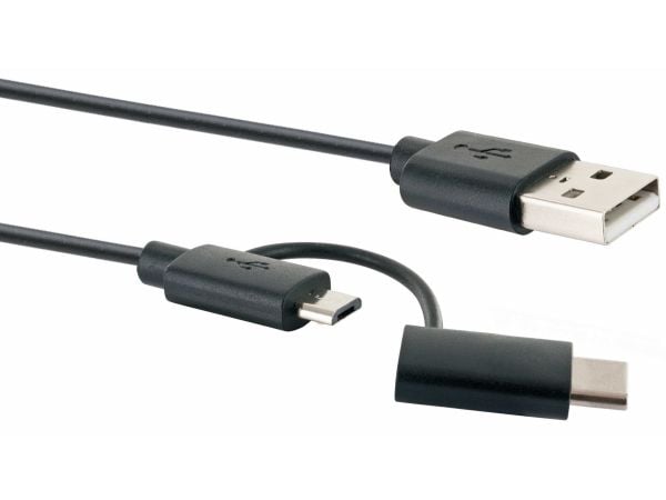 Schwaiger Professional - USB-kabel - USB (hann) til Micro-USB type B, 24 pin USB-C (hann) - USB 2.0 - 1 m - svart