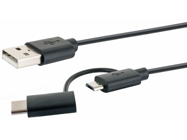 Schwaiger Professional - USB-kabel - USB (hann) til Micro-USB type B, 24 pin USB-C (hann) - USB 2.0 - 1 m - svart
