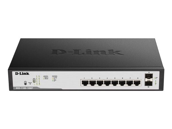 D-Link DGS 1100-10MPV2 - Switch - smart - 8 x 10/100/1000 (PoE) + 2 x Gigabit SFP - rackmonterbar - PoE (130 W)