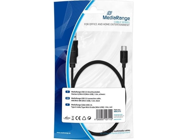 MediaRange - USB-kabel - USB (hann) til mini-USB Type B (hann) - 1.5 m - svart