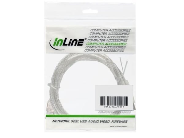 InLine 34520R, 2 m, USB A, USB B, hane/femman, 0,48 Gbit/sek, Transparent