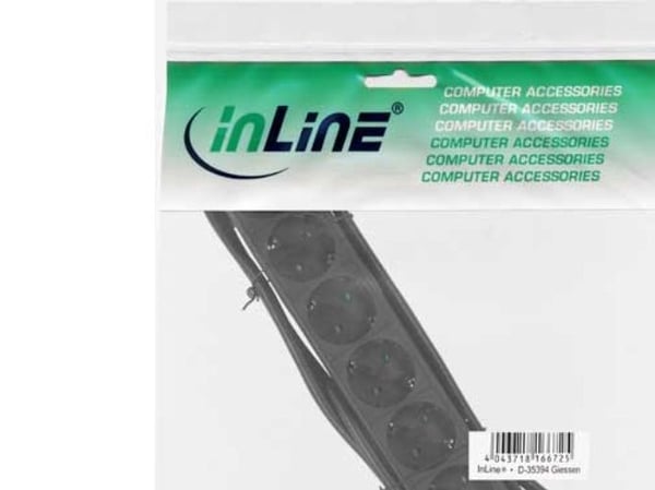 InLine 16463T, 3 m, Kulmikas, 1,5 mm², Musta, Muovi, 6 AC-pistorasia(a)