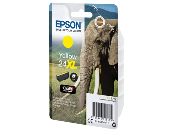 Epson 24XL - 8.7 ml - XL - gul - original - bläckpatron - för Expression Photo XP-55, 750, 760, 850, 860, 950, 960, 970; Expression Premium XP-750,...