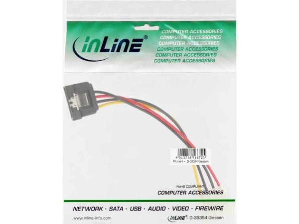 InLine 29670D, SATA 15-pin, Molex (4-pin), 0,3 m, Hankjønn/hankjønn, Rett, Rett