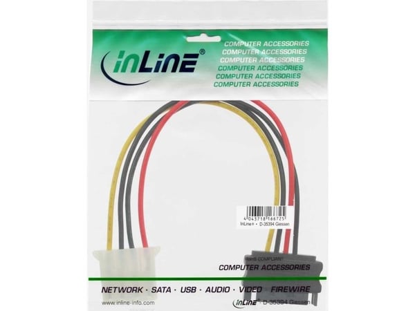 InLine 29669A, SATA 15-pin, 0,3 m, Hankjønn/hunkjønn, Rett, Rett, Flerfarget