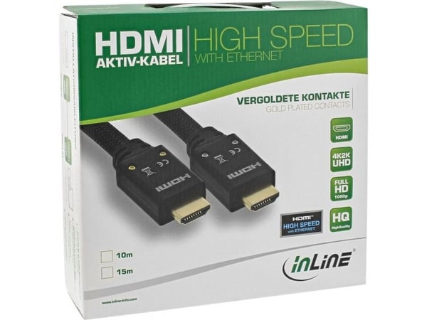 InLine High Speed - HDMI ja Ethernet-kaapeli - HDMI (M) - HDMI (M) - 15.0m - kolminkertaisesti suojattu kierretty parikaapeli - musta - valettu, 4K...