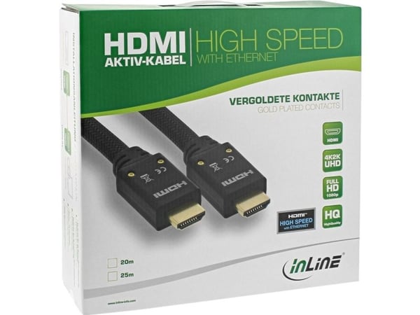 InLine 17520A, 20 m, HDMI Typ A (standard), HDMI Typ A (standard), 3D kompatibilitet, 18 Gbit/s, Svart