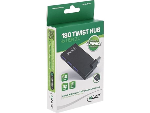 InLine 35391, USB 3.2 Gen 1 (3.1 Gen 1) Type-A, USB 3.2 Gen 1 (3.1 Gen 1) Type-A, 5000 Mbit/s, Svart, Aluminium, Plast, 54 mm