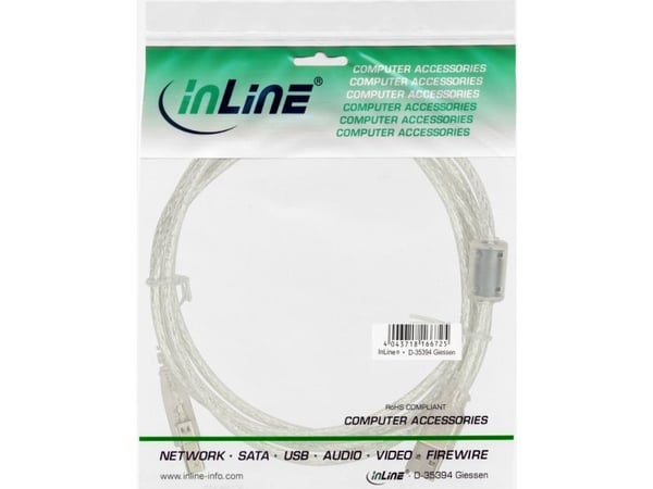 InLine 34503, 0,3 m, USB A, USB B, USB 2.0, Gjennomsiktig