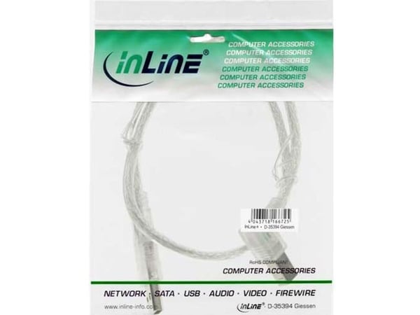 InLine 34516L, 0,3 m, USB A, USB B, USB 2.0, Transparent