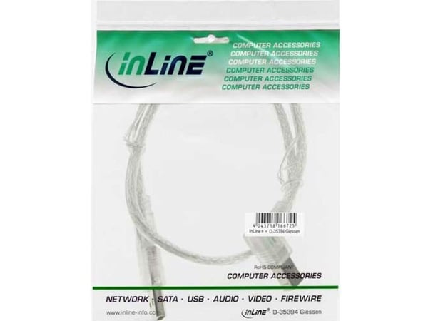 InLine 34516R, 0,3 m, USB A, USB B, USB 2.0, Transparent