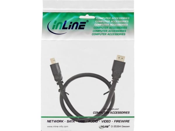 InLine High Speed - HDMI-kaapeli - HDMI-uros HDMI-uros - 30cm - Musta - 1080p tuki (17633P)