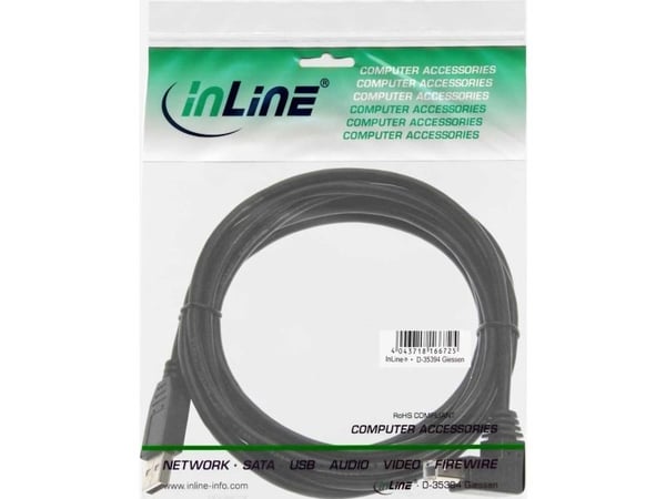 InLine 34503U USB 2.0-kabel A til B vinklet ned svart 0,3 m