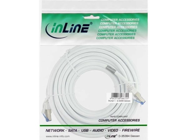InLine 76815W, 15 m, Cat6a, S/FTP (S-STP), RJ-45, RJ-45, Hvit