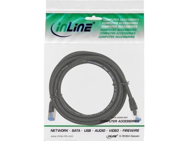 InLine 76820S, 20 m, Cat6a, S/FTP (S-STP), RJ-45, RJ-45, Svart