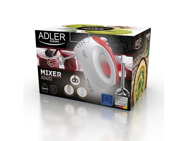 Adler AD 4212, Håndmikser, Rød, Hvit, Vispe, Blending, 300 W, Plast, Rustfritt stål