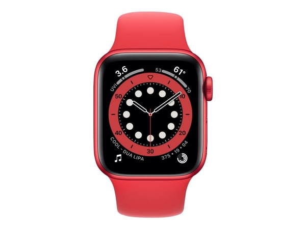 Apple Watch Series 6 (GPS) - (PRODUCT) RED - 44 mm - rød aluminium - smartklokke med sportsbånd - fluorelastomer - rød - båndbredde: S/M/L - 32 GB ...