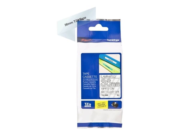 Brother TZe-M65 - Matt - adhesiv - hvittrykk på klar matt - Rull (3,6 cm x 8 m) 1 kassett(er) laminert teip - for P/N: US#PT-P910BT