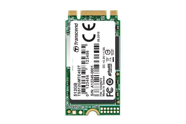 Transcend MTE452T - SSD - 512 GB - intern - M.2 2242 (dobbelsidig) - PCIe 3.1 x2 (NVMe) - AES