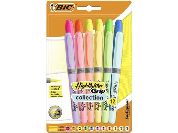 BIC 992562, Blå, Grønn, Oransje, Rosa, Lilla, Gult, 12 stykker, Kulepenn + fyllepenn