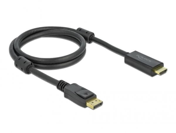 Delock - Adapterkabel - DisplayPort hann låsing til HDMI hann - 1 m - trippel beskyttelse - svart - 4K-støtte, aktiv