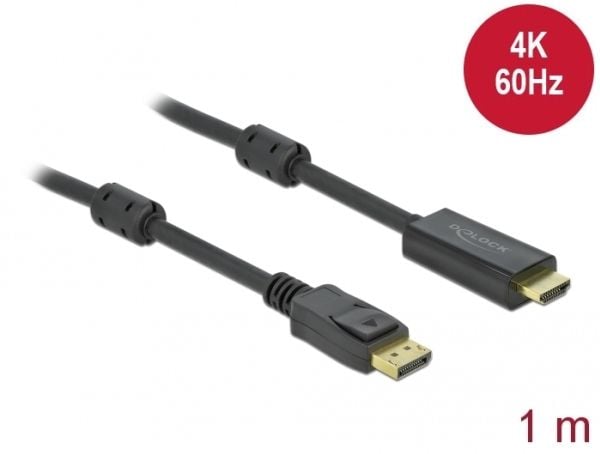 Delock - Adapterkabel - DisplayPort hann låsing til HDMI hann - 1 m - trippel beskyttelse - svart - 4K-støtte, aktiv