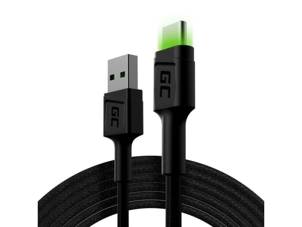 Green Cell Cell Ray - USB-kabel - USB-C (hann) grønn LED-belysning til USB (hann) - 2 m - svart