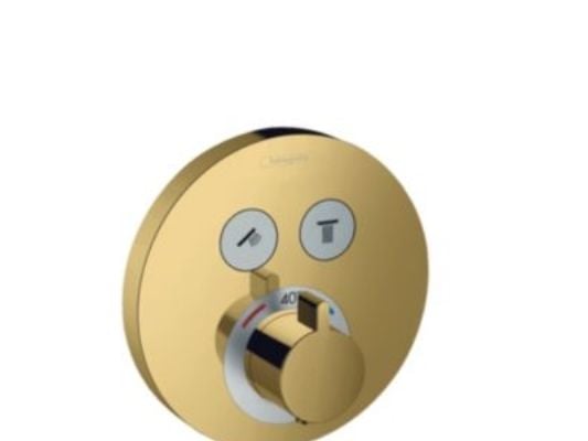 hansGrohe ShowerSelect S Termostatarmatur til indbygning med afspærring til 2 udtag poleret guld-opt