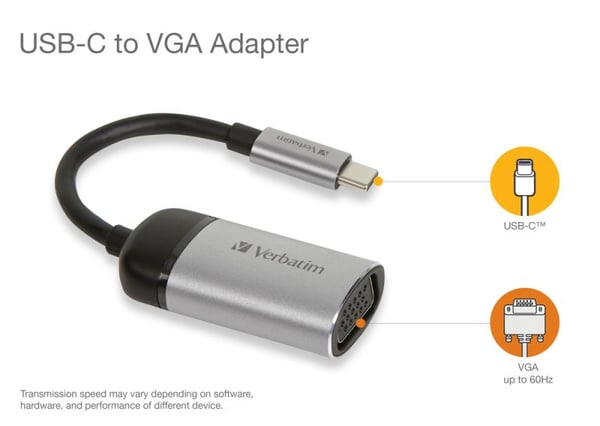 Verbatim - Videoadapteri - 24-nastainen USB-C (han) til HD-15 (VGA) (hun) - USB 3.1 Gen 1 - 10 cm