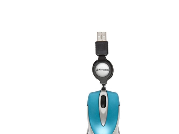 Verbatim Go Mini Optical Travel Mouse - Mus - høyre- og venstrehåndet - optisk - kablet - USB - karibisk blå