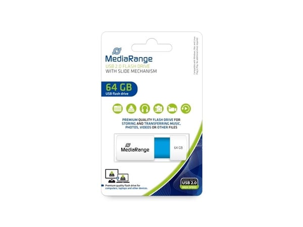 MediaRange MR974 - USB flash-enhet - 64 GB - USB 2.0 - vit/ljusblå