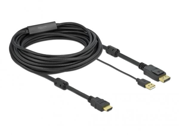 Delock - Video/lydkabel - HDMI, USB (kun strøm) hann til DisplayPort hann - 7 m - trippel beskyttelse - svart - 4K-støtte