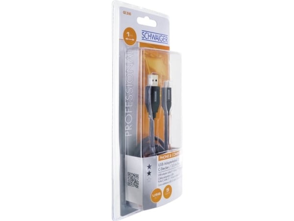 Schwaiger Professional - USB-kabel - USB-type A (hann) til 24 pin USB-C (hann) - USB 3.1 - 1 m - svart